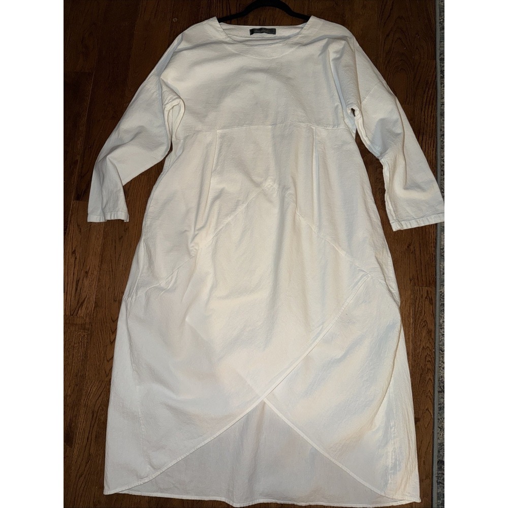 Jacansi Lagenlook White Asymmetrical Oversized Linen Blend Maxi Dress Sz M
